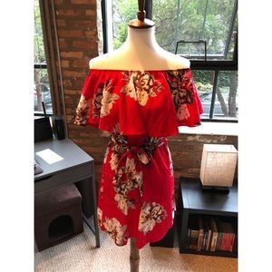Red Floral Off the Shoulder Dress